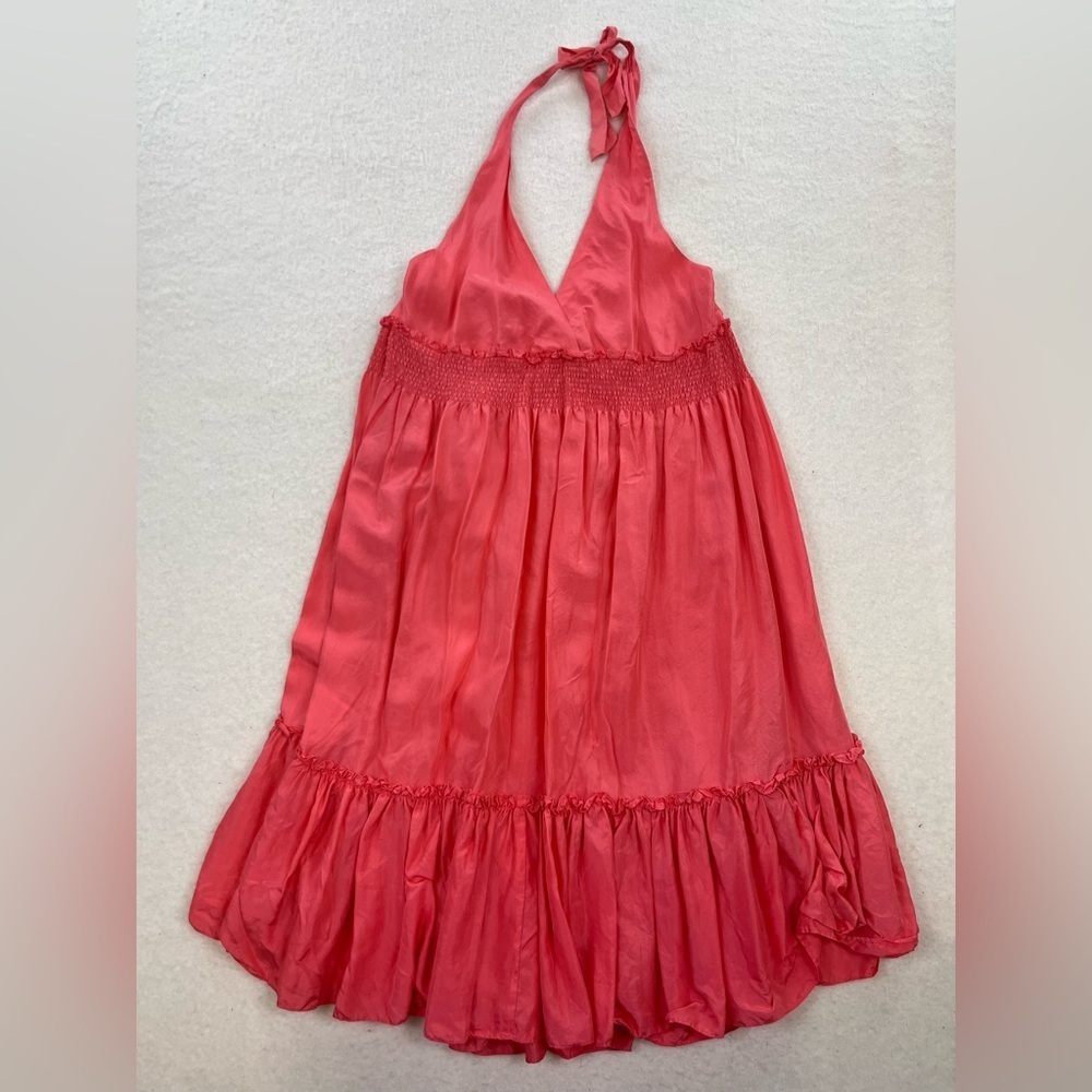 BCBG Maxazria Halter 100% Silk Coral Tiered Dress Size XSP